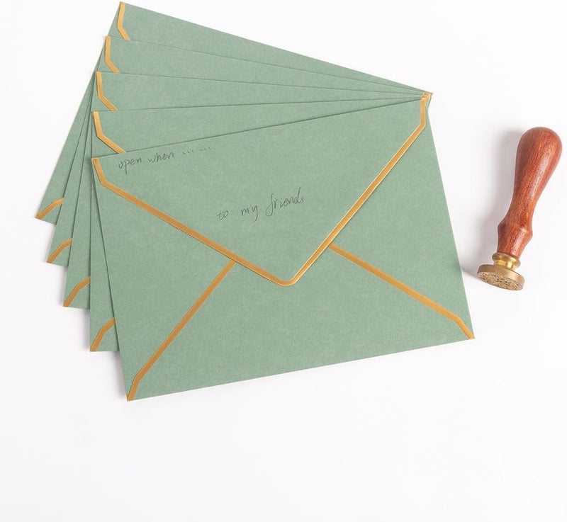 Homtable 100 Pack A7 Envelopes 5 x 7 Card Envelopes V Flap with Gold Border for Office, Wedding Gift Cards, Invitations, Graduation, Baby Shower, Parties (Sage-Green, 5.32 x 7.28 Inches) - Image 5